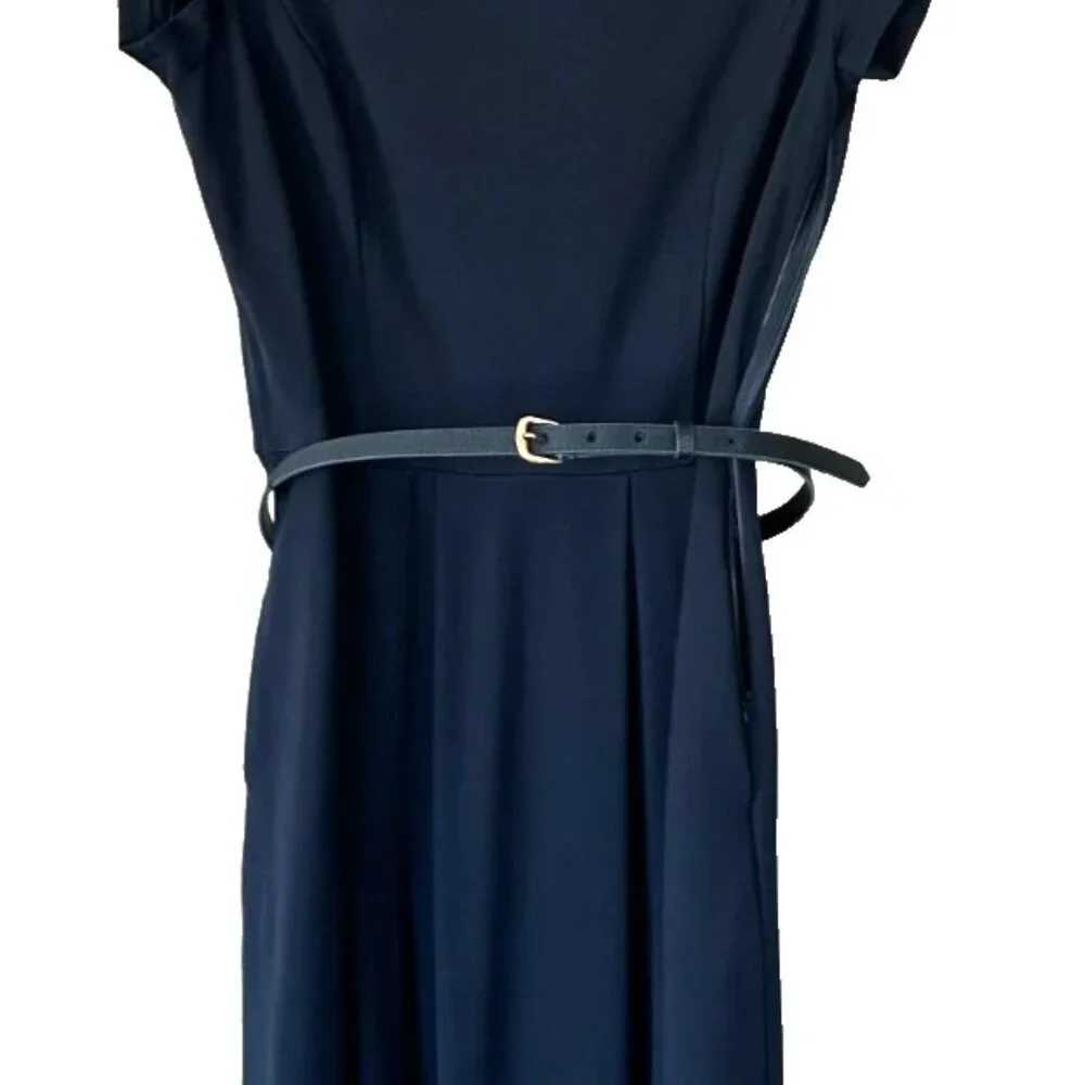 Brooks Brothers Women’s 8 Navy Belted Keyhole Ponte Sheath Dress Short Sleeve